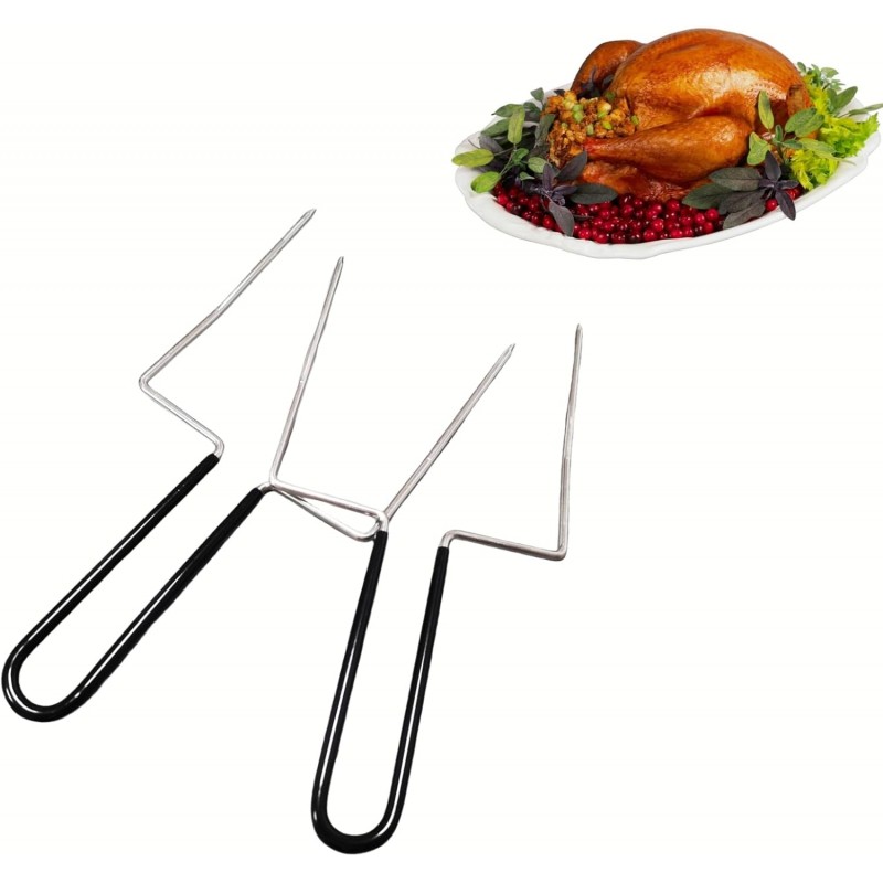 Thanksgiving Turkey Lifter Serving Set,2 Prongs Stainless Steel Poultry Roast Meat Forks,Durable Turkey Forks Set of 2