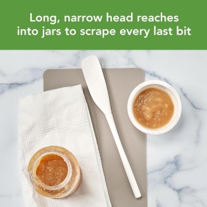 Tovolo Silicone Jar Spatula Long Handled Rubber Scraping Scooping Tool for Peanut Butter Jam Jelly Jars Blenders, Extra Long Flex Core Silicone Jar Scraper Dishwasher Safe BPA Free, White