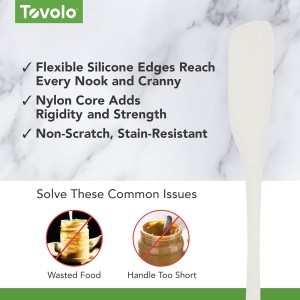 Tovolo Silicone Jar Spatula Long Handled Rubber Scraping Scooping Tool for Peanut Butter Jam Jelly Jars Blenders, Extra Long Flex Core Silicone Jar Scraper Dishwasher Safe BPA Free, White