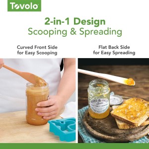 Tovolo Silicone Jar Spatula Long Handled Rubber Scraping Scooping Tool for Peanut Butter Jam Jelly Jars Blenders, Extra Long Flex Core Silicone Jar Scraper Dishwasher Safe BPA Free, White