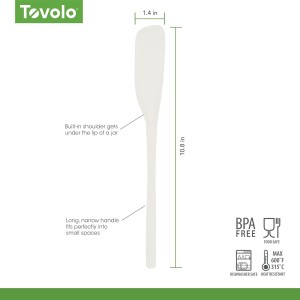 Tovolo Silicone Jar Spatula Long Handled Rubber Scraping Scooping Tool for Peanut Butter Jam Jelly Jars Blenders, Extra Long Flex Core Silicone Jar Scraper Dishwasher Safe BPA Free, White