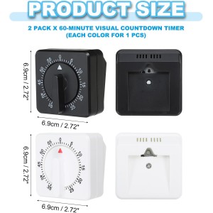PATIKIL 60-Minute Visual Countdown Timer, 2 Pcs Mechanical Wind Up Timer for Home Kitchen Cooking Classroom Study Tool, White-Black