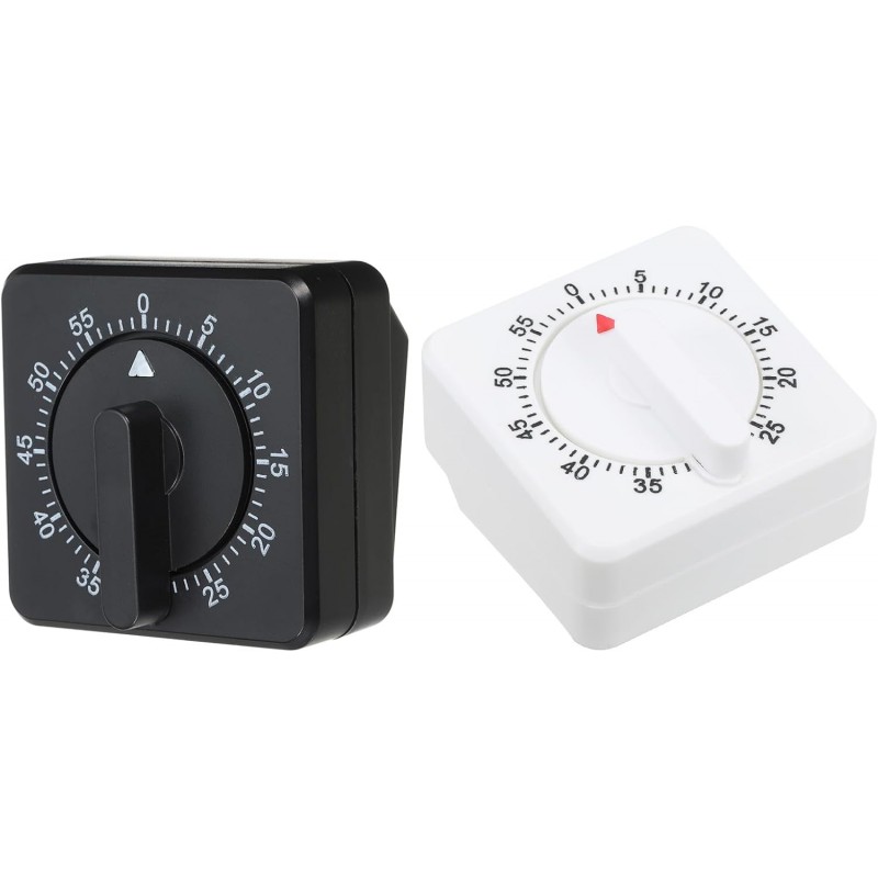 PATIKIL 60-Minute Visual Countdown Timer, 2 Pcs Mechanical Wind Up Timer for Home Kitchen Cooking Classroom Study Tool, White-Black