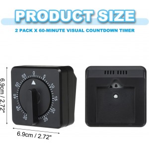 PATIKIL 60-Minute Visual Countdown Timer, 2 Pcs Mechanical Wind Up Timer for Home Kitchen Cooking Classroom Study Tool, Black