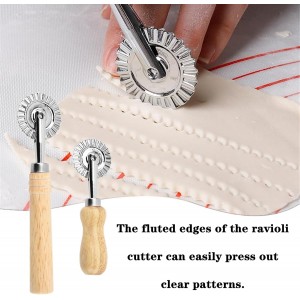 2 PCS Ravioli Cutter Professional Pastry Wheel Cutter Pasta Cutter Pastry Cutter with Wooden Handle and Fluted Edge for Home and Kitchen Use