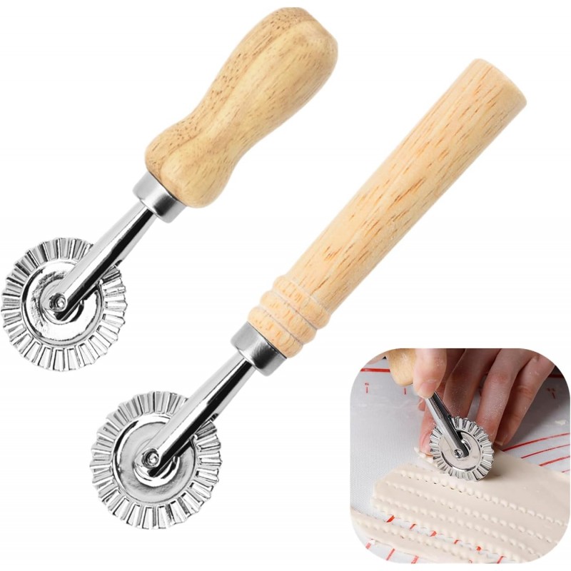 2 PCS Ravioli Cutter Professional Pastry Wheel Cutter Pasta Cutter Pastry Cutter with Wooden Handle and Fluted Edge for Home and Kitchen Use