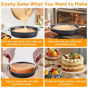 8 Inch Cake Pan - 3PCS Carbon Steel Round Cake Pans with 100 Pieces Parchment Paper, Non-stick & Easy Demolding, Non-toxic & Healthy