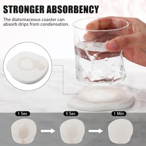 Diatomaceous Earth Coasters Set of 4，Cool Absorbent Quick-Dry Drink Coasters for Desks, Cute Modern Stone Design with Stylish White Aesthetic (4, White)