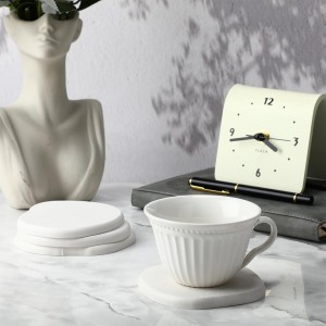 Diatomaceous Earth Coasters Set of 4，Cool Absorbent Quick-Dry Drink Coasters for Desks, Cute Modern Stone Design with Stylish White Aesthetic (4, White)