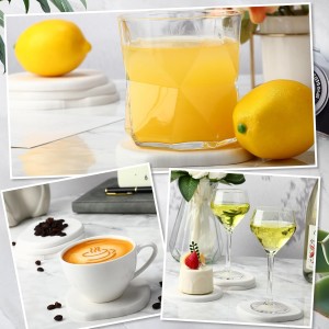 Diatomaceous Earth Coasters Set of 4，Cool Absorbent Quick-Dry Drink Coasters for Desks, Cute Modern Stone Design with Stylish White Aesthetic (4, White)