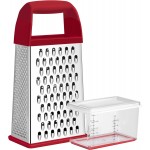 Urbanstrive Cheese Grater With Container, Professional Cheese Grater with Handle, Stainless Steel Graters for Kitchen Handheld, Box Grater with 4 Sides for Vegetables, Ginger, Potatoes (Red)
