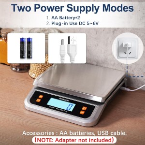 ATOGOU 66lb Food Scale, Commercial Kitchen Scale Plug-in Usable with Full View LCD Display, Stainless Steel, for Baking, Bread, Cooking, Meat, Vegetables, Farm, Industry LC200 Silver