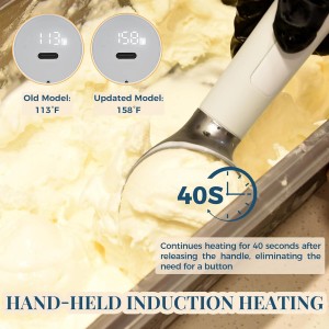 Heated Ice Cream Scoop Rechargeable, Electric Warming Ice Cream Scooper with LED Display, Heats to 158°F for Hard Ice Cream, Easy for Seniors & Kids, IP67 Waterproof (White, 2 oz)