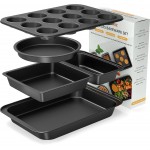 5 Pieces Baking Pans Set, Nonstick Baking Sheet Tray Oven Pans Bakeware Set, Baking Supplies with Round/Square Cake Pan, Muffin Pan, Loaf Pan, Roast Pan, Stackable Baking Sets for Cooking