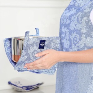 Pot Holders for Kitchen | Heat Resistant Pads | Set of 2 | Hot Dish Holder Sets | 8x8 in |for Cooking, Baking, Grilling, Microwave & BBQ, Chambray Blue by Encasa XO