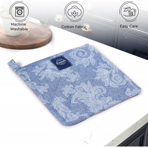 Pot Holders for Kitchen | Heat Resistant Pads | Set of 2 | Hot Dish Holder Sets | 8x8 in |for Cooking, Baking, Grilling, Microwave & BBQ, Chambray Blue by Encasa XO