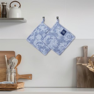 Pot Holders for Kitchen | Heat Resistant Pads | Set of 2 | Hot Dish Holder Sets | 8x8 in |for Cooking, Baking, Grilling, Microwave & BBQ, Chambray Blue by Encasa XO
