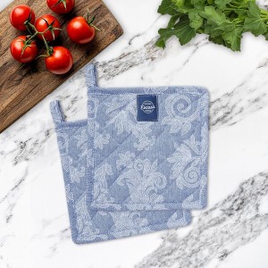 Pot Holders for Kitchen | Heat Resistant Pads | Set of 2 | Hot Dish Holder Sets | 8x8 in |for Cooking, Baking, Grilling, Microwave & BBQ, Chambray Blue by Encasa XO