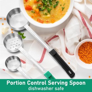 6 Pcs Portion Control Serving Spoons, Restaurant Measuring Serving Ladle Utensils, Portion Control Slotted and Unslotted Scoops for Weight Loss, Kitchen, 3 Size