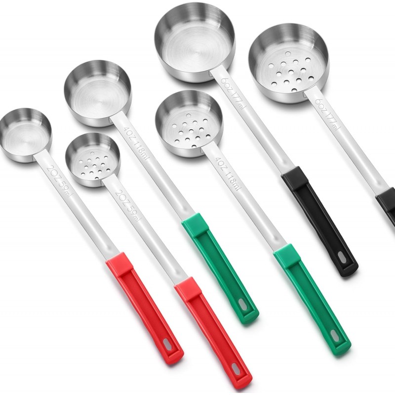 6 Pcs Portion Control Serving Spoons, Restaurant Measuring Serving Ladle Utensils, Portion Control Slotted and Unslotted Scoops for Weight Loss, Kitchen, 3 Size