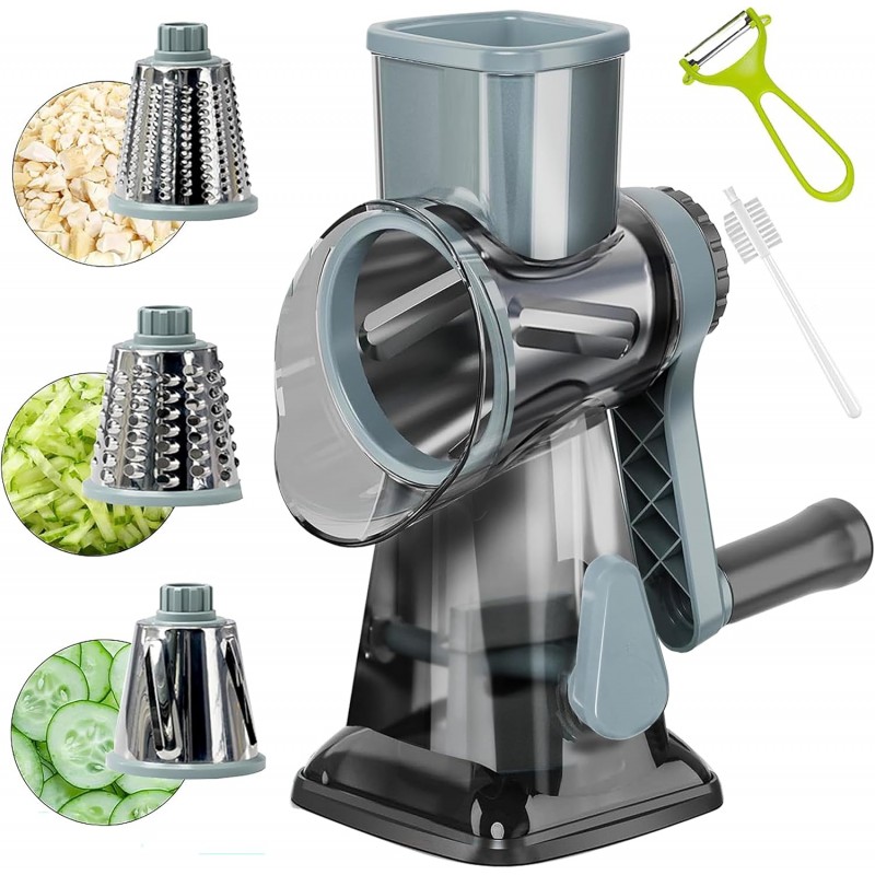 Rotary Cheese Grater Multi-Purpose Stainless Steel Cheese Shredder - Cheese Grater With Handle Effortless Grating of Carrots, Potatoes, Vegetables, and Fruits (blue)
