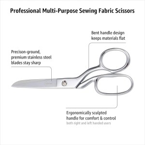 Professional Stainless Steel Fabric Scissors, 8-Inch Heavy Duty MultiPurpose Tailor Sewing Scissors for Fabric Cutting, Leather, Craft, Sharp Precision Shears Blades, Ergonomic Comfort Grip