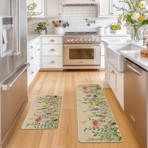 Artoid Mode Flowers Lavender Daisy Spring Kitchen Mats Set of 2, Summer Home Decor Low-Profile Kitchen Rugs for Floor - 17x29 and 17x47 Inch