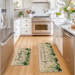 Artoid Mode Eucalyptus Together Spring Kitchen Mats Set of 2, Summer Home Decor Low-Profile Kitchen Rugs for Floor - 17x29 and 17x47 Inch