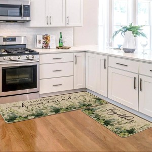 Artoid Mode Eucalyptus Together Spring Kitchen Mats Set of 2, Summer Home Decor Low-Profile Kitchen Rugs for Floor - 17x29 and 17x47 Inch