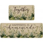Artoid Mode Eucalyptus Together Spring Kitchen Mats Set of 2, Summer Home Decor Low-Profile Kitchen Rugs for Floor - 17x29 and 17x47 Inch