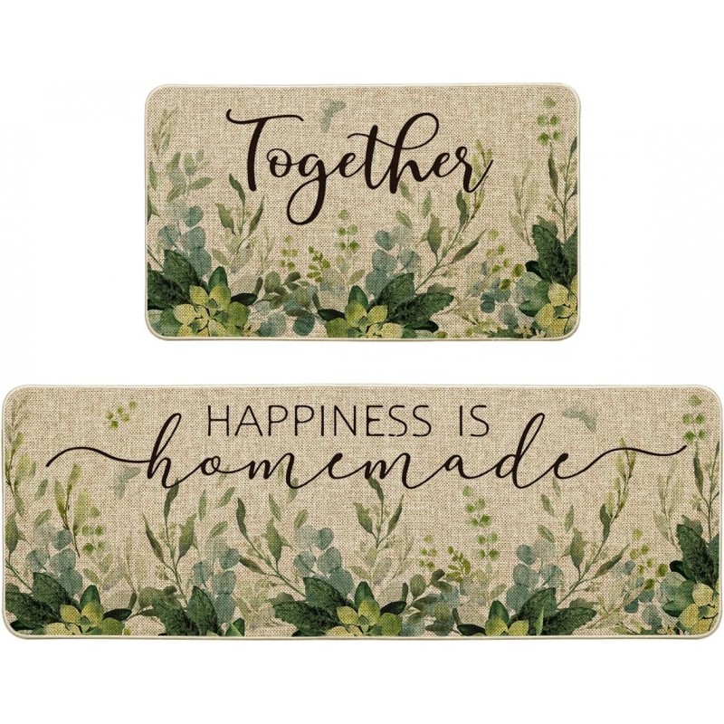 Artoid Mode Eucalyptus Together Spring Kitchen Mats Set of 2, Summer Home Decor Low-Profile Kitchen Rugs for Floor - 17x29 and 17x47 Inch