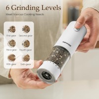 Electric Salt and Pepper Grinder Set, Adjustable Coarseness & LED Light, Rechargeable Large Capacity Stainless Steel Mill, Birthday Cooking Gifts for Women Mom- Black/White