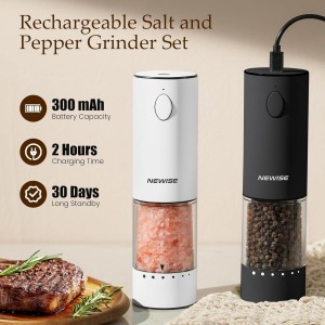 Electric Salt and Pepper Grinder Set, Adjustable Coarseness & LED Light, Rechargeable Large Capacity Stainless Steel Mill, Birthday Cooking Gifts for Women Mom- Black/White