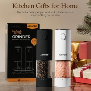 Electric Salt and Pepper Grinder Set, Adjustable Coarseness & LED Light, Rechargeable Large Capacity Stainless Steel Mill, Birthday Cooking Gifts for Women Mom- Black/White
