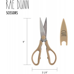 Rae Dunn Kitchen Scissors- Stainless Steel Kitchen Shears, Cooking Scissors for Cutting Meat, Chicken, Herbs and Produce with Blade Cover and Soft Grip Handles (Brown)
