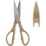 Rae Dunn Kitchen Scissors- Stainless Steel Kitchen Shears, Cooking Scissors for Cutting Meat, Chicken, Herbs and Produce with Blade Cover and Soft Grip Handles (Brown)