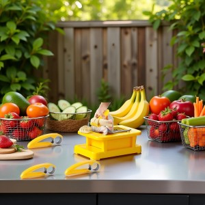 3Pcs Yellow Food Manual Slicer Banana Strawberry Cucumber Carrot Egg Vegetable Fruit Multifunctional Slicer Stainless Steel Food Slicer, Handheld Portable Small Food Slicer Mandolines and Slicers