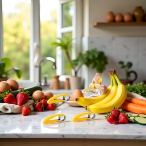 3Pcs Yellow Food Manual Slicer Banana Strawberry Cucumber Carrot Egg Vegetable Fruit Multifunctional Slicer Stainless Steel Food Slicer, Handheld Portable Small Food Slicer Mandolines and Slicers