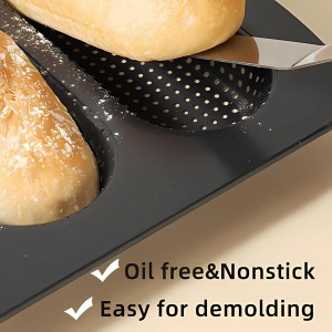 Carbon Steel Hot Dogs Buns Mold - Set of 2 Baguette Pan Nonstick French Bread Loaf Pan 4 Trays Baking Mold for Hot Dogs, Buns