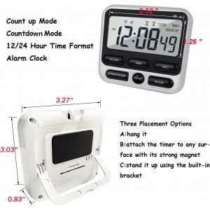 Digital Dual Kitchen Timer with Strong Magnet,24-Hour Countdown & Stopwatch,Loud Alarm,12/24 Hour Clock Switch,Calendar,Visual Indicator Light,Mute Option,3 Placement Options (Batteries Included)