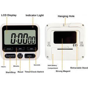 Digital Dual Kitchen Timer with Strong Magnet,24-Hour Countdown & Stopwatch,Loud Alarm,12/24 Hour Clock Switch,Calendar,Visual Indicator Light,Mute Option,3 Placement Options (Batteries Included)