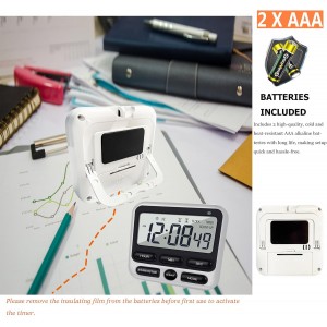 Digital Dual Kitchen Timer with Strong Magnet,24-Hour Countdown & Stopwatch,Loud Alarm,12/24 Hour Clock Switch,Calendar,Visual Indicator Light,Mute Option,3 Placement Options (Batteries Included)