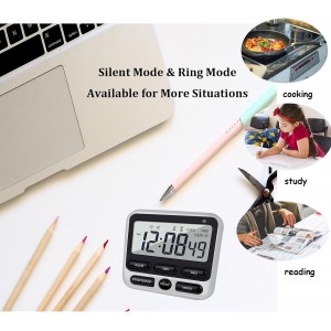 Digital Dual Kitchen Timer with Strong Magnet,24-Hour Countdown & Stopwatch,Loud Alarm,12/24 Hour Clock Switch,Calendar,Visual Indicator Light,Mute Option,3 Placement Options (Batteries Included)