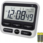 Digital Dual Kitchen Timer with Strong Magnet,24-Hour Countdown & Stopwatch,Loud Alarm,12/24 Hour Clock Switch,Calendar,Visual Indicator Light,Mute Option,3 Placement Options (Batteries Included)