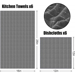 Homaxy Microfiber Kitchen Towels and Dishcloths Set, 12 Pack Soft and Absorbent Dish Hand Towels Bulk, 28 x 16 Inch & 12 x 12 Inch Quick Drying Rags for Washing Dishes, Grey