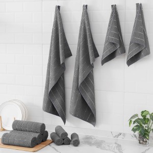 Homaxy Microfiber Kitchen Towels and Dishcloths Set, 12 Pack Soft and Absorbent Dish Hand Towels Bulk, 28 x 16 Inch & 12 x 12 Inch Quick Drying Rags for Washing Dishes, Grey