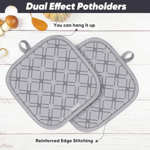 Oven Mitts and Pot Holders Set with Dishcloths, 500 Degree Heat Resistant Oven Gloves and Hot Pads, Premium Soft Cotton Kitchen Mittens and Dish Cloth Sets-Grey