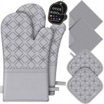 Oven Mitts and Pot Holders Set with Dishcloths, 500 Degree Heat Resistant Oven Gloves and Hot Pads, Premium Soft Cotton Kitchen Mittens and Dish Cloth Sets-Grey