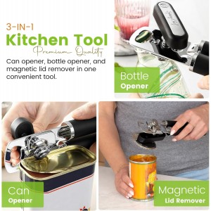 Spring Chef Stainless Steel Can Opener - Manual with Soft Grip Handles, Easy Turn, Heavy Duty Hand Can Openers for Seniors with Smooth Edge - Magnetic Lid Remover - Black