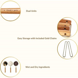 NAZANIN Gold Measuring Cups and Spoons Set with Leveler - 9 Piece Luxury Acacia Wood & Stainless Steel - Aesthetic Kitchen Decor - Professional Baking Tools - Wedding & Housewarming Gift